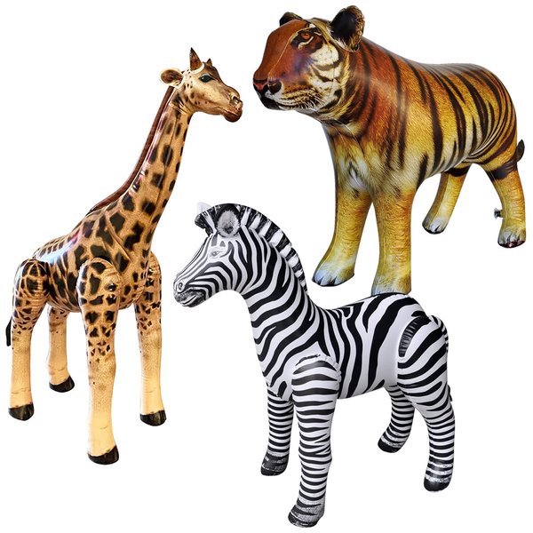 Jet Creations Safari 3 Pack Giraffe Zebra Tiger Inflatable Air Stuffed Plush Animal Great for Pool, Party Decoration Toys and Gifts, Size 32 to 40 inch, JC-GZT