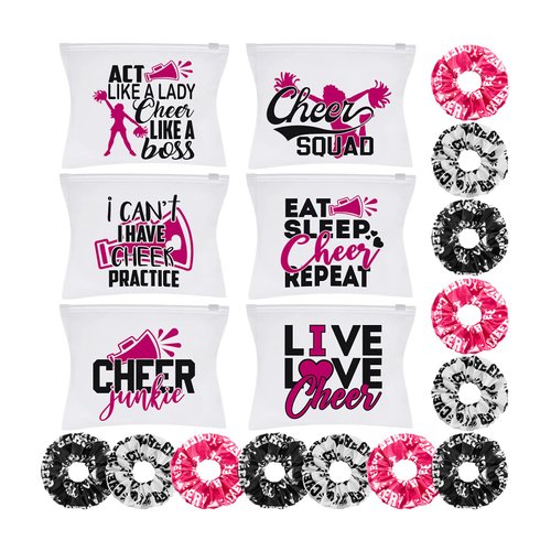 60 Pieces Cheer Bag and Cheer Scrunchie Set Cheerleader Gifts Cheer Hair Accessories Cheerleader Party Favors Cheer Gifts for Team Makeup Cases Cheerleading Elastics for Girls Cosmetic (A)