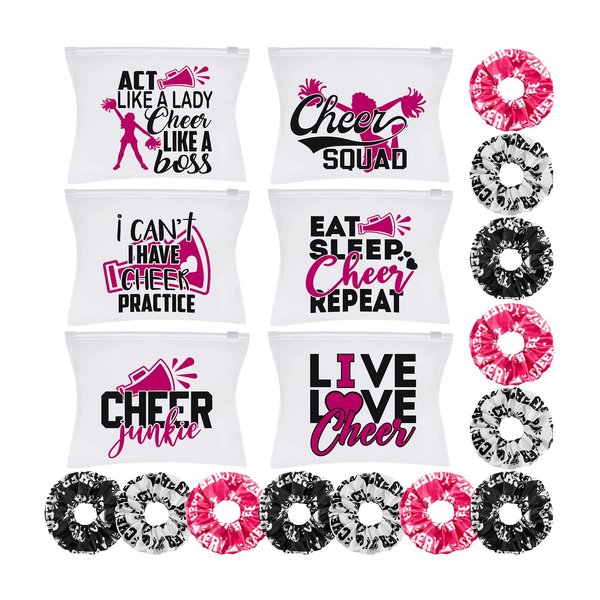 60 Pieces Cheer Bag and Cheer Scrunchie Set Cheerleader Gifts Cheer Hair Accessories Cheerleader Party Favors Cheer Gifts for Team Makeup Cases Cheerleading Elastics for Girls Cosmetic (A)