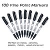 Shuttle Art Permanent Markers, 100 Pack Black Permanent Marker set,Fine Point, Works on Plastic,Wood,Stone,Metal and Glass for Doodling, Marking