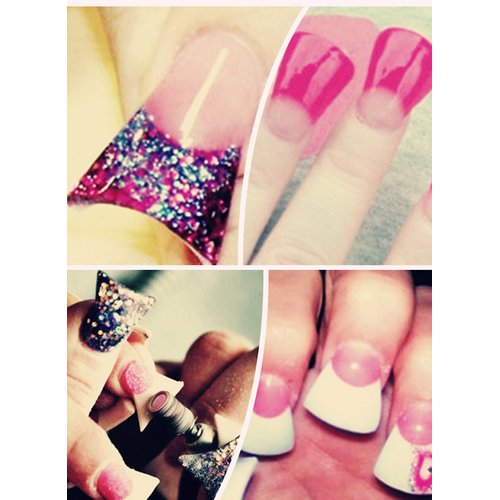 enForten 500 pcs Clear Crystal Duck Feet Style Duck Nail Tips Wide French False Nail Tips Acrylic Nail