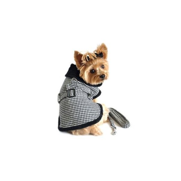 Black and White Classic Houndstooth Dog Harness Coat with Leash (S)
