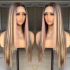 FABÉLLE Pink Highlight Wig Lace Front Wigs Glueless Wig Long Straight Wigs for Women Pre Plucked with Baby Hair 26 Inch Pink Color Forehead Synthetic Lace Front Wig