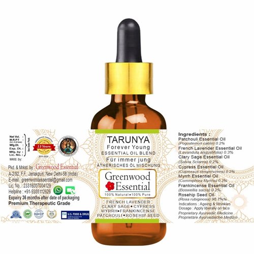 Greenwood Essential Tarunya - Forever Young - Anti Ageing Blend of Patchouli, Cypress, Clary Sage, Myrrh, Frankincense, French Lavender Essential Oils in Chilean Rosehip Oil 50ml(1.69oz)