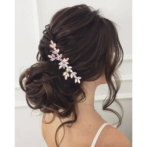 Kercisbeauty Wedding Bridal AB Crystal Hair Comb Colorful Clear Rhinestones Hair Piece for Women Girls Banquet Party (AB color)