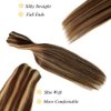 Clip in Hair Extensions-Chocolate Brown to Blonde Highlights Human Hair Extensions Skin Weft Remy Straight Seamless Clip in Real Hair Extensions Seamless Weft Clip in Real Extensions for Women