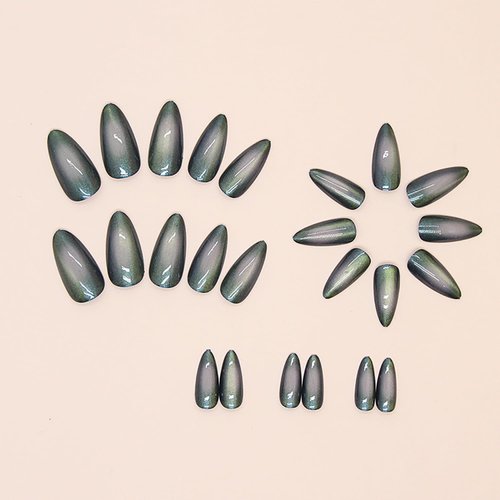 TBRZTR Press on Nails Medium Length Artificial Acrylic Nails Cat Eye Design Full Cover Glossy Reusable False Nails Almond Shaped Fake Nails Glue on Nails for Women Supplies 24Pcs
