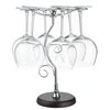 MyGift 6-Hook Countertop Wine Glass Holder, Artistic Freestanding Silver Tone Metal Stemware Rack with Elegant Scrollwork Design