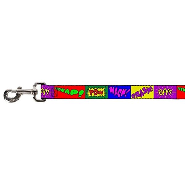 Buckle-Down Pet Leash - Sound Effect Blocks Multi Color - 6 Feet Long - 1.5" Wide