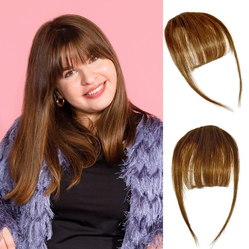 Flying Beauty Clip in Bangs 100% Real Human Hair Bangs Clip in Hair Extensions Clip on Wispy Bangs for Women Fringe Bangs Hair Pieces for Daily Wear(Brown)