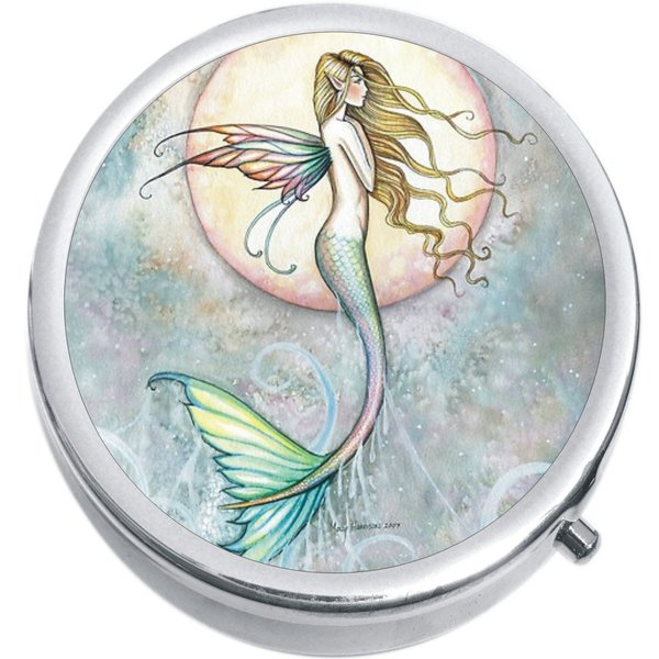 Fairy Mermaid Moon Medicine Vitamin Pill Box - Portable Pillbox case fits in Purse or Pocket