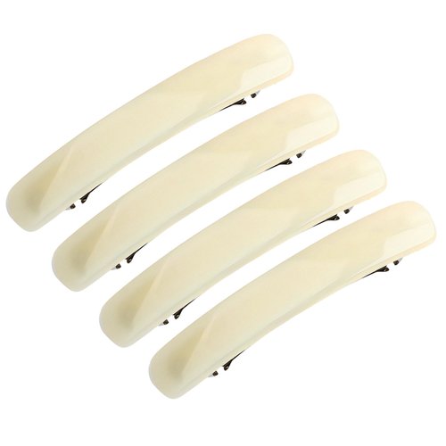 3 Inches Shiny Transparent Curved Acrylic Celluloid French Barrettes Acetate Tortoise Shell Hair Barrettes for Thick Hair Chic Ponytail Hair Clips for Styling Long Hair,4pcs (White)