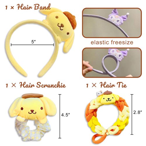 Kawaii Hair Accessories Set, Includes Headband, Hair Clips, Hair Scrunchies, Hair Ties, Cute Hair Clips Set for Girls Kids Gifts (Yellow)