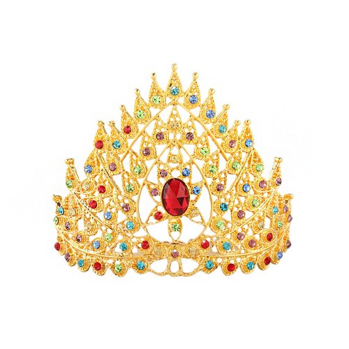 JORCEDI Women Rhinestone Hair Comb Jewelry Bridal Wedding Tiara Ornament Headpiece For Women Brides Prom Wedding Birthday Party (Gold With Colorful Stone)