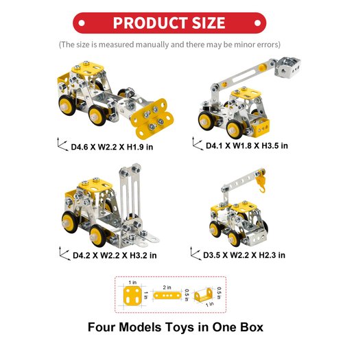 Erector Set for Boys Age 8-12,4 Mini Metal Model Set for Kids,Engineering Metal Building Kit,Learning Construction Truck Building Toys for Boys Age 8-12 DIY STEM Educational Gifts (330pcs)