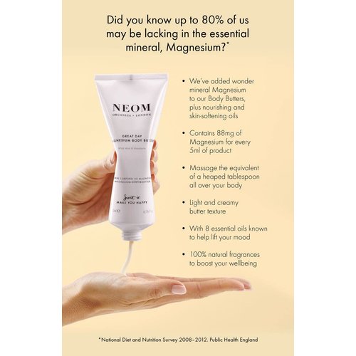Neom- Great Day Magnesium Body Butter, 200ml | Mandarin & Wild Mint | Cream Moisturiser With Essential Oils | Nourish & Soften | Fresh & Zesty
