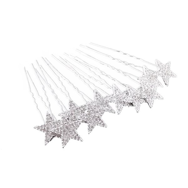 yueton 10pcs Bling Rhinestone Star Wedding Bridal Crystal Hair Pins Clips Women Headwear Hair Accessories