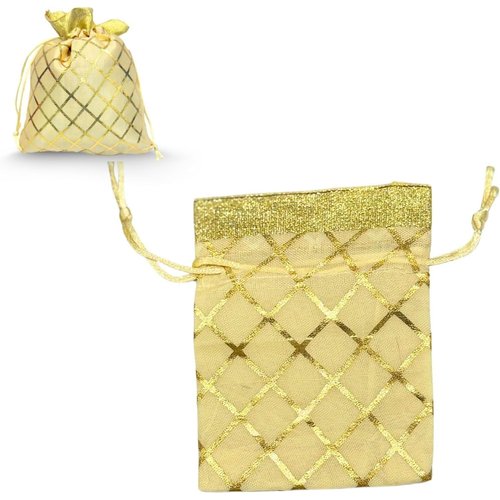 Small Drawstring Bags – Reusable Fabric Pouches for Gifts, Jewelry, Party Favors, Crafts & Storage (Cream & Golden) (Design 2)