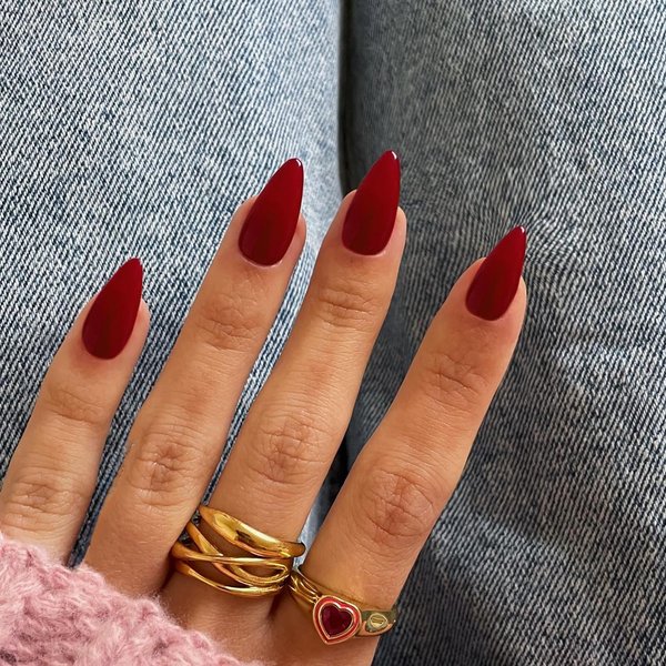 48 Almond Nails Wine Red Press On Nails Almond Shaped,Xcreando Acrylic Nails Glue on Nails Medium,Medium Length Stick on Nails Press ons Fake Gel Nails,False Nails for Women in 48 PCS