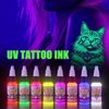 Fluorescent Tattoo Ink Set - Tattoo Inks Pigment Kit, 8 Color 1/2oz 15ml/Bottle Professional Tattoo Fluorescent Ink & Tattoo Equipment for Halloween Supplies