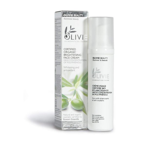 Olivie Beauty Certified organic Brightening Face Cream made with polyphenols rich Atlas extra virgin olive oil.