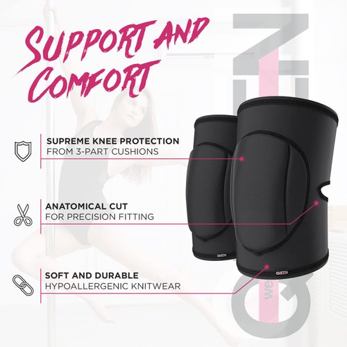 Queen Wear – Sleek Black – Pole Dance Knee Pads Perfect Woman Protection for Ballet Modern Dance and Indoor Sports (XXL)
