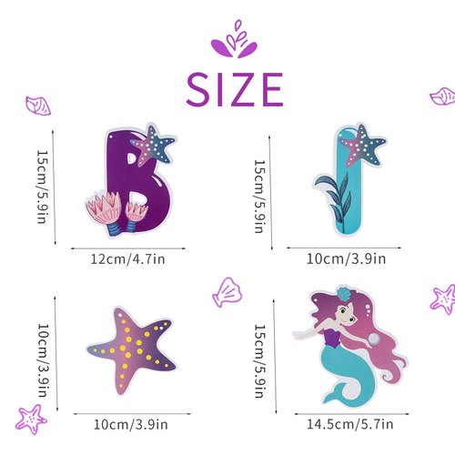 SUNBEAUTY Mermaid Happy Birthday Banner Little Mermaid Theme Birthday Decorations for Girls Ocean Theme Party Supplies for Baby Shower | Pre-Strung