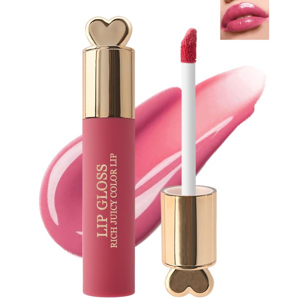 Hydrating Glossy Lip Gloss, 1Pcs High Pigmented Dark Ruby Red Nude Pink Liquid Lipstick, Long Lasting Waterproof Lip Tint Stain, Color Stay Silky Lip Glaze Lip Oil Christmas Makeup Gift for Women-01#