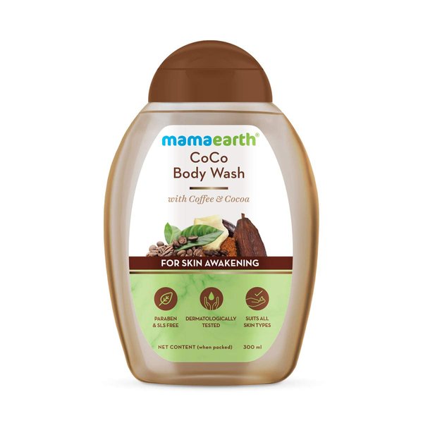 MAMAEARTH CoCo Body Wash for Skin Awakening | Non-Drying & Hydrating Skin Cleanser | for Mild Aromatic Bath | Infused with Coffee & Cocoa Butter | 10.14 Fl Oz (300ml)