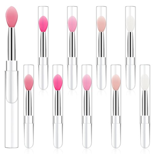 10Pcs Lip Brush Silicone Lip Brushes Tool Lipstick Applicator Brushes with Caps for Makeup Beauty Brushes, Lip Mask Applicator,Eyeshadow Lip Brush for Applying Mask Oil, Lipstick Lip Gloss