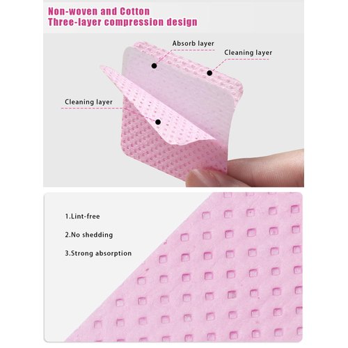 TEOYALL Lint Free Nail Wipes, 400 PCS Non-Woven Fabric Nail Cleaning Pads Pink Lash Extensions Glue Cleaning Wipes Nail Salon Supplies (400 PCS)