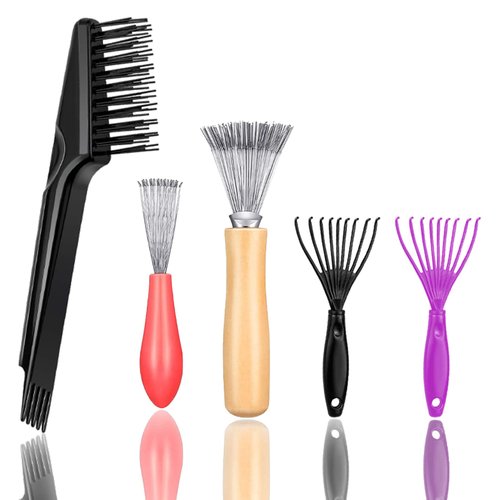 UAIAGM 5 Pieces Hair Brush Cleaner Tool Set for Hairbrush and Comb Maintenance Remove Hair Dust Easily Ideal for Home and Salon Use, Black