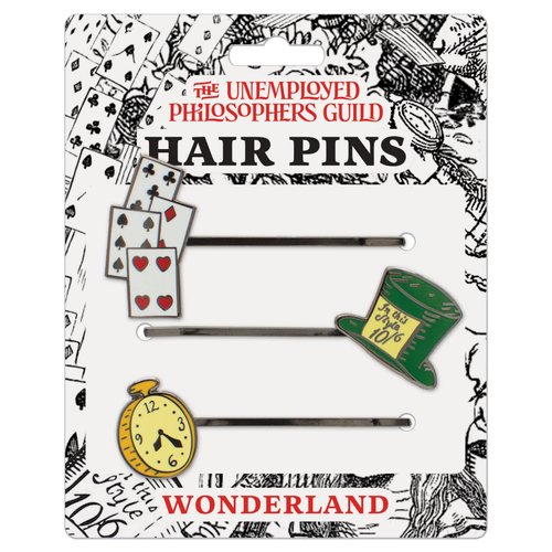 Alice in Wonderland 3 Hair Pins Set - Cards, Mad Hatter Hat, White Rabbit Watch
