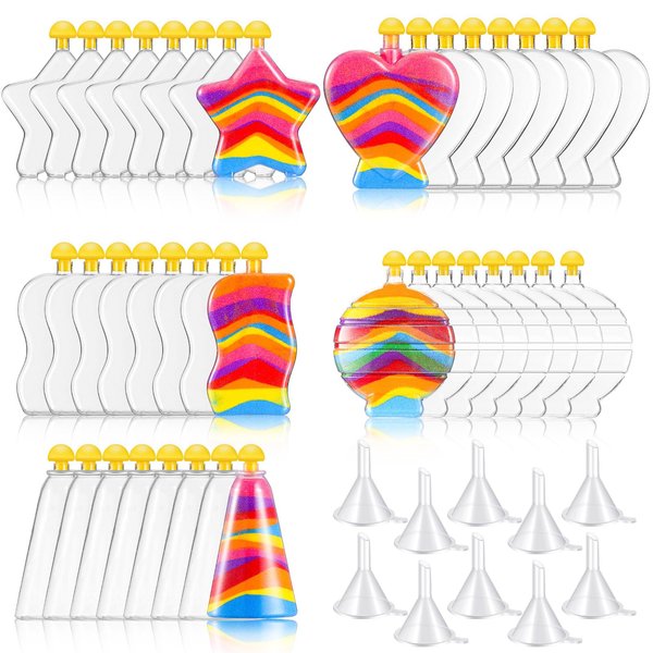 Liliful Sand Art Bottles for Kids, Sand Art Plastic Crafts Kit Bulk Arts Crafts Kit, Include Clear Sand Art Bottles with Funnel for Boys Girls DIY Sand Arts Crafts Party (40 Pcs)