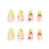 Hkanlre Almond Press on Nails Medium Cherry Fake Nails Acrylic French Green False Nails Glossy Full Cover Nails for Women and Girls 24PCS