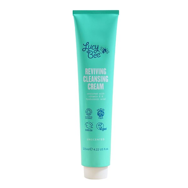 Lucy Bee Reviving Cleansing Cream | Unscented Facial Cleanser for Sensitive Skin | Makeup Remover | Certified Organic, Vegan, Cruelty Free | 4.22 fl oz