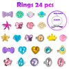 WATINC 24Pcs Adjustable Princess Pretend Jewelry Rings, Girl’s Jewelry Dress Up Play Toys, Rhinestone Gift Set in Box for Little Girls, No Duplication Diamond Ring for Children, Party Favors for Kids