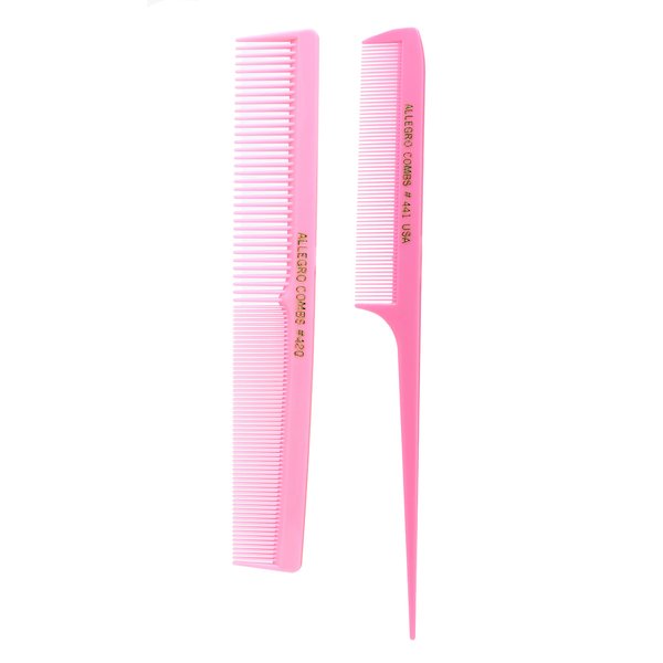Allegro Combs Rat Rail And Barber Comb Stylist Combs Set Rattail Styling Parting Comb Hair Stylist Tail Comb Men Combs Women Combs Kids Comb Fresh Color 2 Pc. (Fresh Pink)