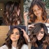 Mychanson Short Brown Wig Synthetic Shoulder Length Ombre Brown Bob Wigs For Women Middle Part Wavy Curly Wig Daily Use (14Inch,Dark Brown Mix Brown)