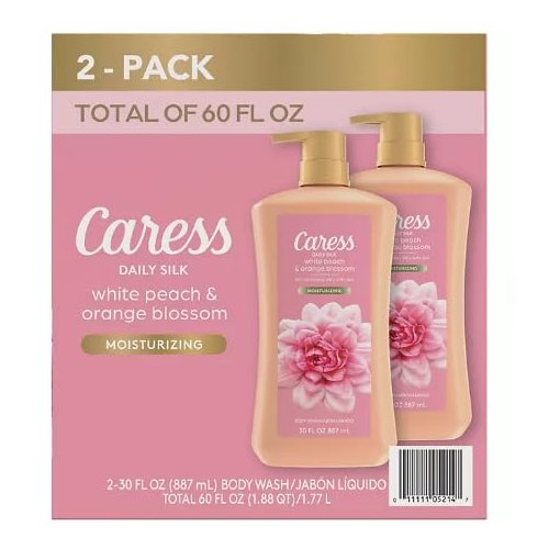 PURE PETALS Body Wash for Women with Pump, Daily Silk White Peach & Orange Blossom, Shower Gel Body Wash Moisturizing for Noticeably Silky, Soft Skin, 30 fl oz, 2 Pack