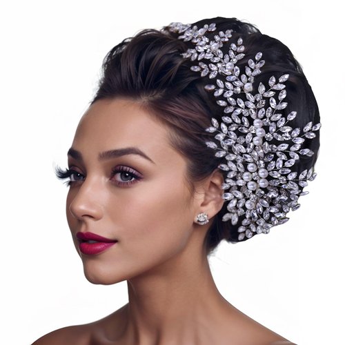 AMORARSI Crystal Wedding Hair Comb Bridal Hair Accessories Pearl and Rhinestone Bridal Side Combs for Women and Girls （Silver）