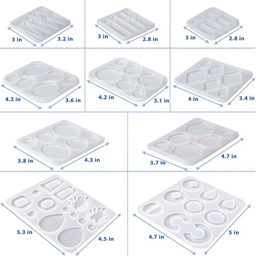 10pcs Resin Earring Mold,Silicone Resin Jewelry Molds Set for Epoxy Resin Dangle Pendant Molds for Women Girls