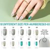 Teenitor Short Oval Press On Nails With Designs, Short Oval Nails Green Marble Press On Nails Cute Designs Glue On Nails, 24pcs Reusable Short Acrylic Fake Nails with Glue, Prep Pad, Mini File