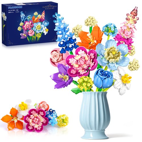 PLAXSOON Flower Bouquet Building Set, 888 PCS Botanical Collection Building Block Toy, Rose Plant Home Decor, Flower Building Kit Christmas Valentine's Day Birthday Gift for Adults Women Boys Girls 8+