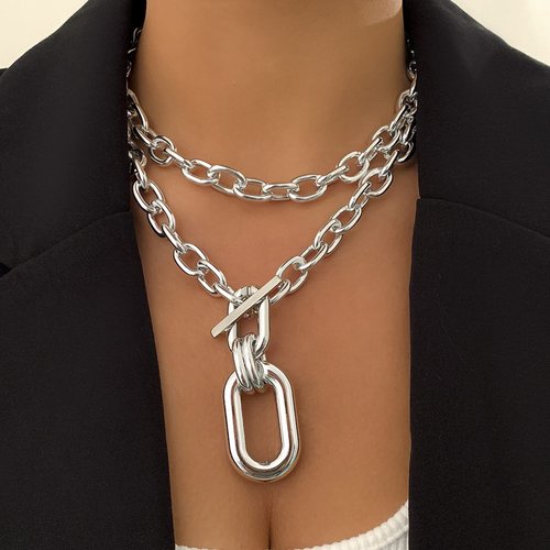 Long tiantian Chunky Necklaces for Women Silver Punk Statement Necklace Chunky Gold Necklace for Women Trendy Layered Cuban Link Necklaces for Women Christmas Gifts 2024Silver