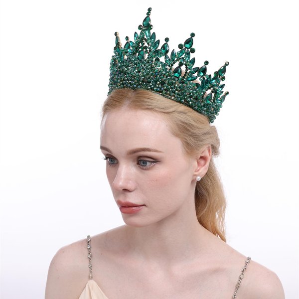 Emerald Green Crown for Women Tall Pageant Tiaras Crystal Royal Queen Crown Headband Quinceanera Prom Wedding Headpieces for Bride Rhinestone Hair Accessories