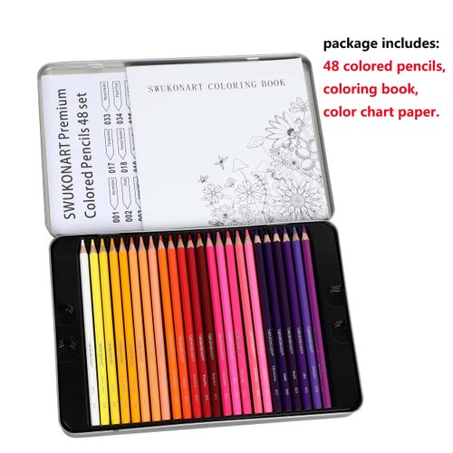SWUKONART Colored Pencils 48 Count Set, 3.9mm Artist Quality Soft Core, Premium Color Pencil for Adult Coloring Book, Professional Art Supply for Artist Teacher Student Adults Teen, Gifts in Tin Box