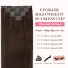 GOO GOO Clip in Hair Extensions Real Human Hair, 16inch 130g 7Pcs, 4A Chocolate Brown, Remy Human Hair Extensions Clip ins for Women, Natural Human Hair