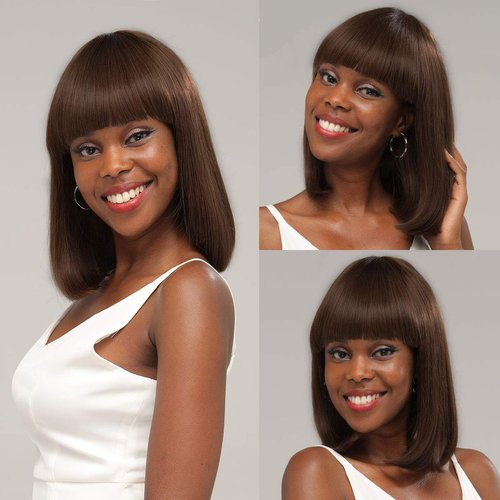 SUYYA Straight Bob Wig Human Hair with Bangs 100% Virgin Human Hair Wigs 10 inches Dark Brown Short Bob Wigs for Women(10 inch #2 Dark Brown)