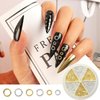 XEAOHESY 3 Boxes Gold Nail Charms for Nails Ring Irregular Shape Star Moon Metal Nail Rivets Silver Nail Studs 3D Nail Art Jewelry Decoration for Acrylic Nails With Rhinestone Pickup Pen and Tweezers